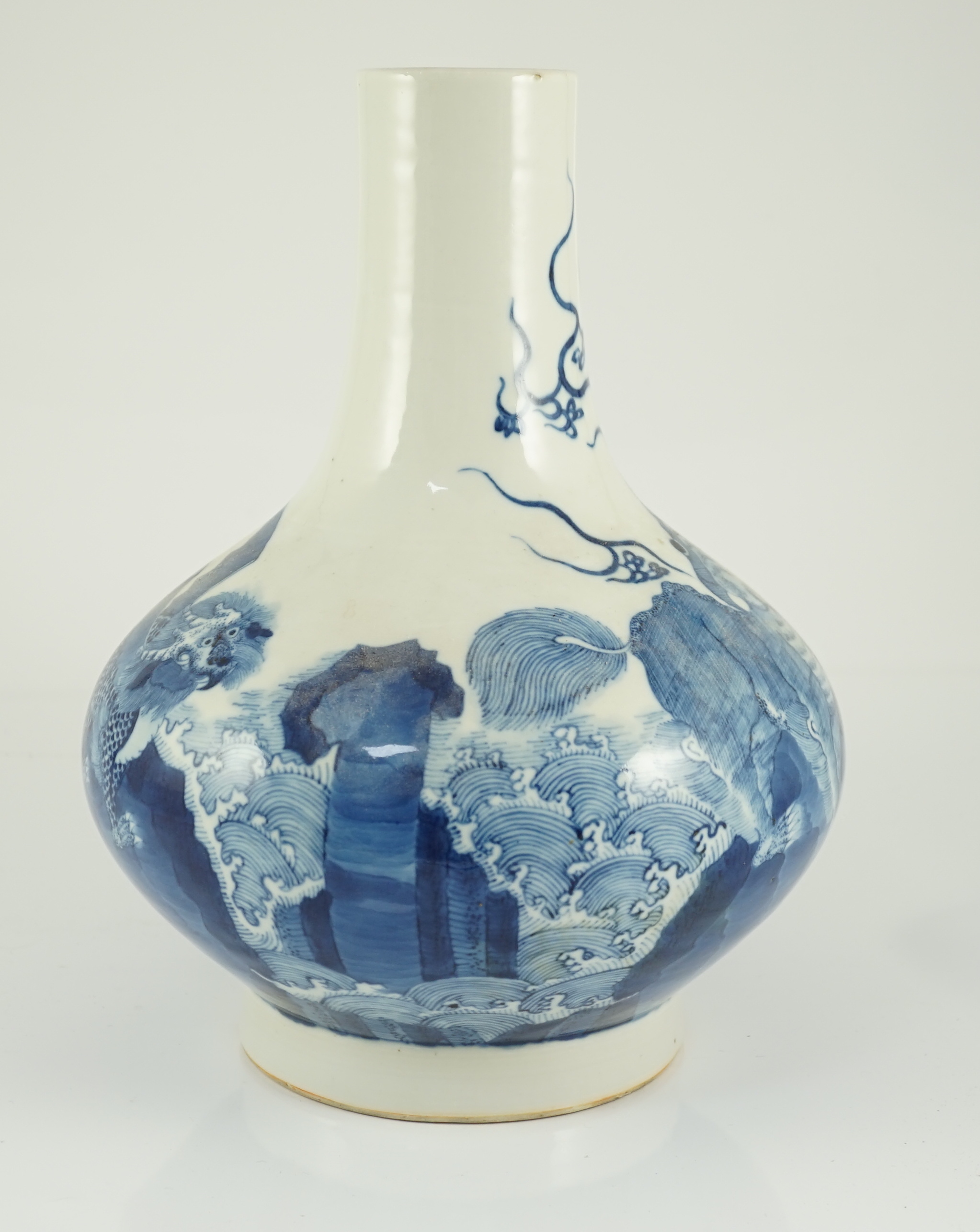 A Chinese blue and white ‘mythical beasts’ vase, Kangxi six character mark but 19th century